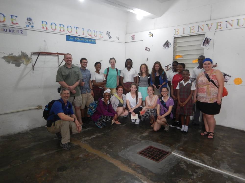Our interpreters and guides viewing student projects at Collège Catts Pressoir School in Port au Prince, Haiti